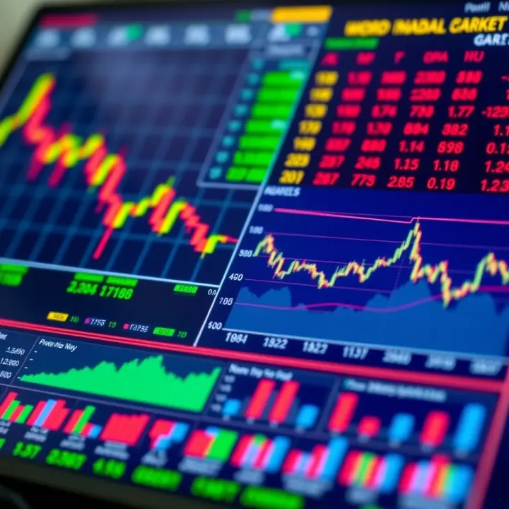 Financial charts and graphs illustrating economic trends and market data