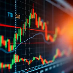 Forex Currency Pair with Technical Indicators Candlestick chart showing forex currency pair fluctuations with technical indicators
