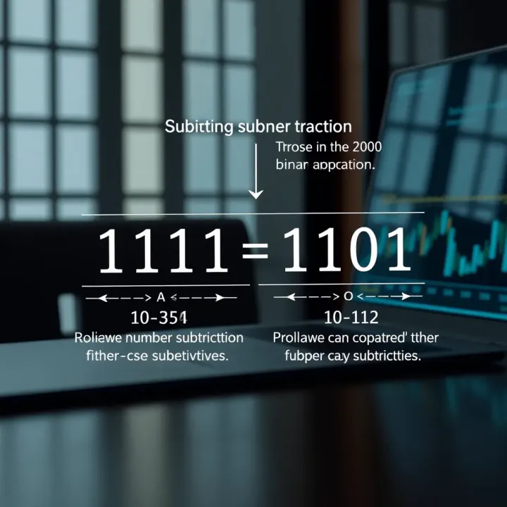 Visual example showing subtraction of two binary numbers with explanations