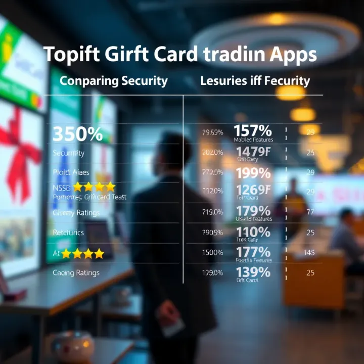 Graphical representation of security features and user ratings for gift card trading applications