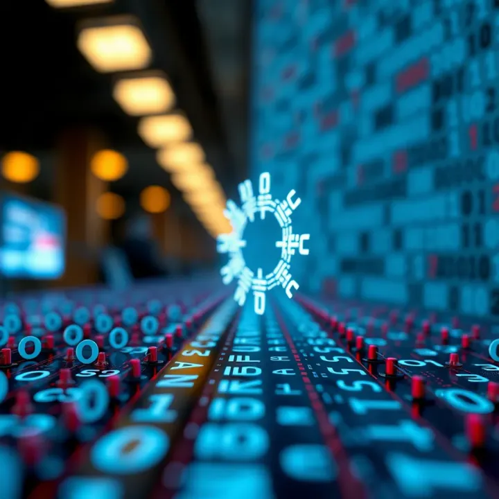 Abstract representation of binary code elements integrated into a modern logo design