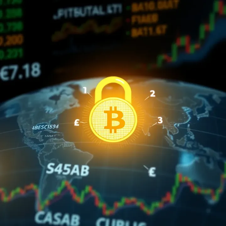 Secure Forex Trading with Global Market Access Representation of secure online trading with digital padlock and currency symbols over a global map