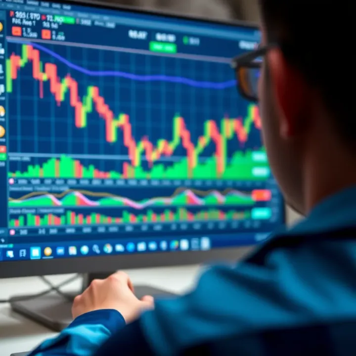 Illustration of a forex trading platform interface showing charts and indicators on a computer screen