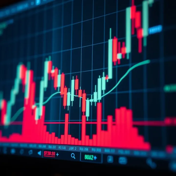 Candlestick Chart Illustrating Market Trends in Forex Trading Candlestick chart displaying forex market trends with bullish and bearish patterns
