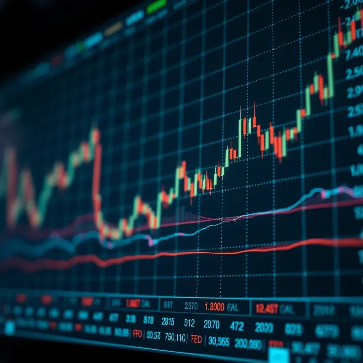 Graph displaying currency exchange rates with upward trend lines and fluctuating market data
