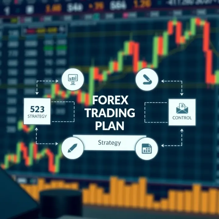 Diagram illustrating key components of a forex trading plan including strategy and risk control