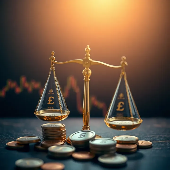 Conceptual representation of Shariah-compliant forex trading with currency symbols and scales