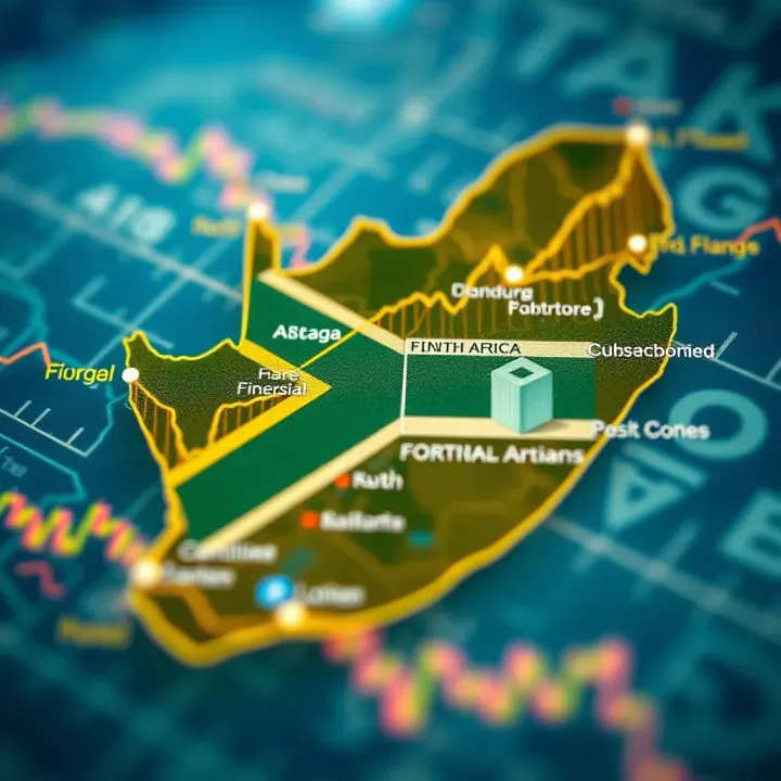 Map of South Africa highlighting major financial centers and forex trading hubs