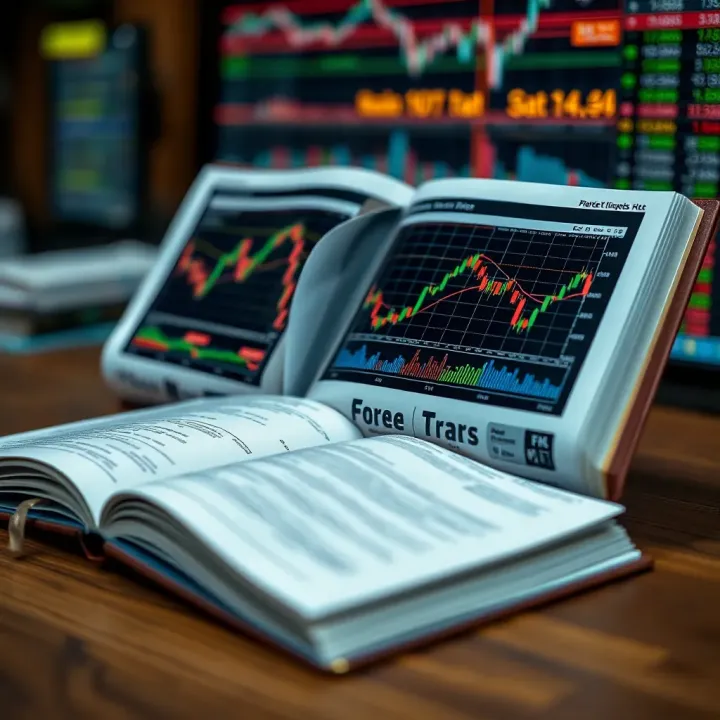 Essential Forex Trading Strategies and Market Fundamentals Open book displaying forex charts and notes highlighting key trading techniques