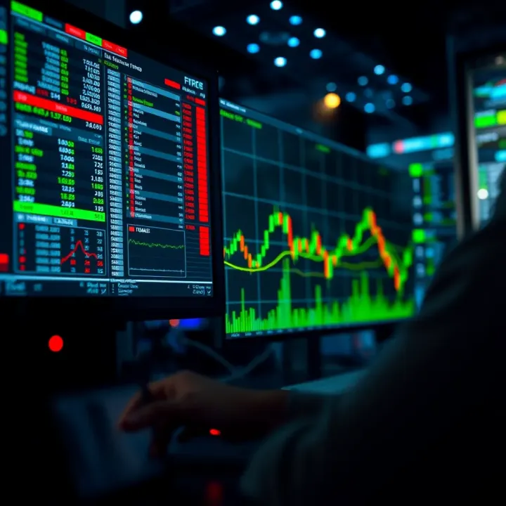 Diagram illustrating automated forex trading with digital algorithms analyzing market trends