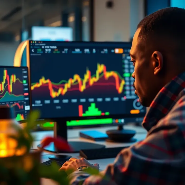 Analyzing Cryptocurrency Trends on Trading Platforms South African trader analyzing digital cryptocurrency charts on a computer screen