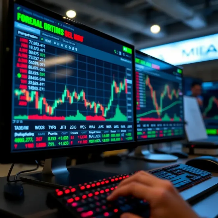Digital interface displaying forex trading platform with charts and options