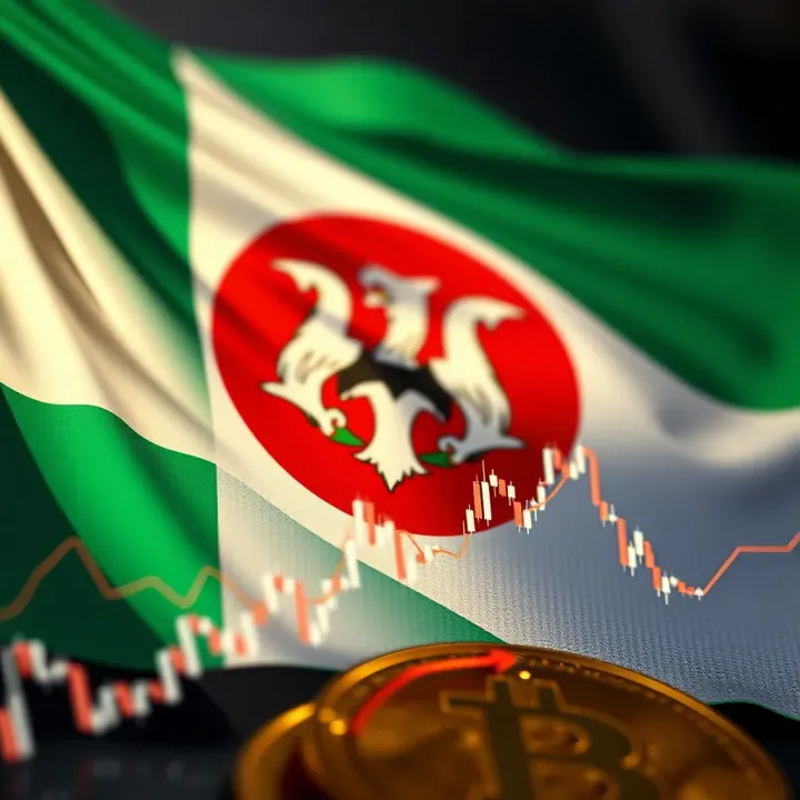 Graph showing cryptocurrency market trends and risks with Nigerian flag background