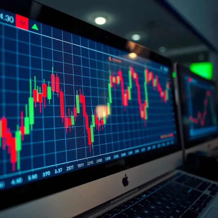 Graph showing currency pairs fluctuations on a digital forex trading platform