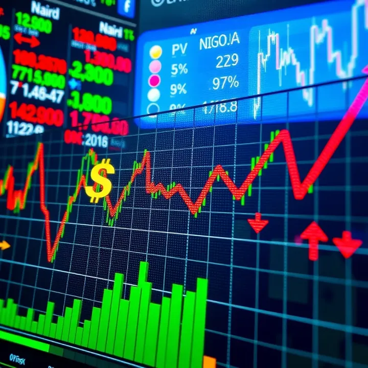 Graph showing upward and downward trends in currency exchange rates with Nigerian Naira symbols