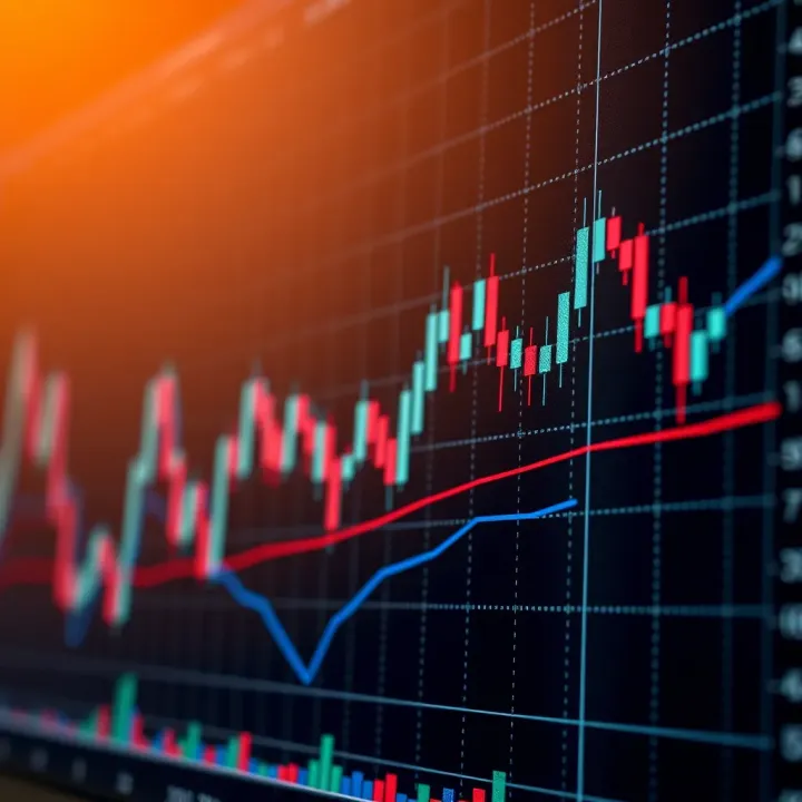 Chart showing currency exchange rates fluctuating with candlestick patterns