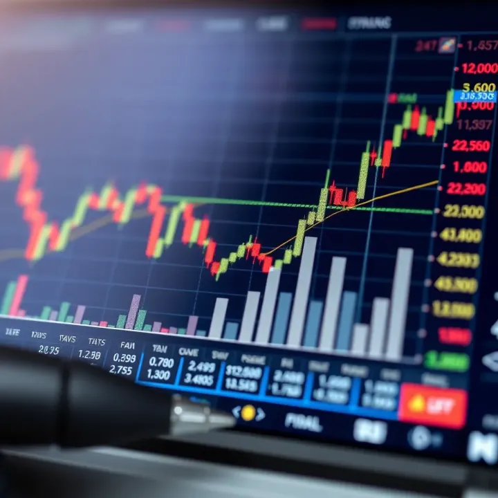 Illustration of a forex trading chart with currency symbols and upward trends