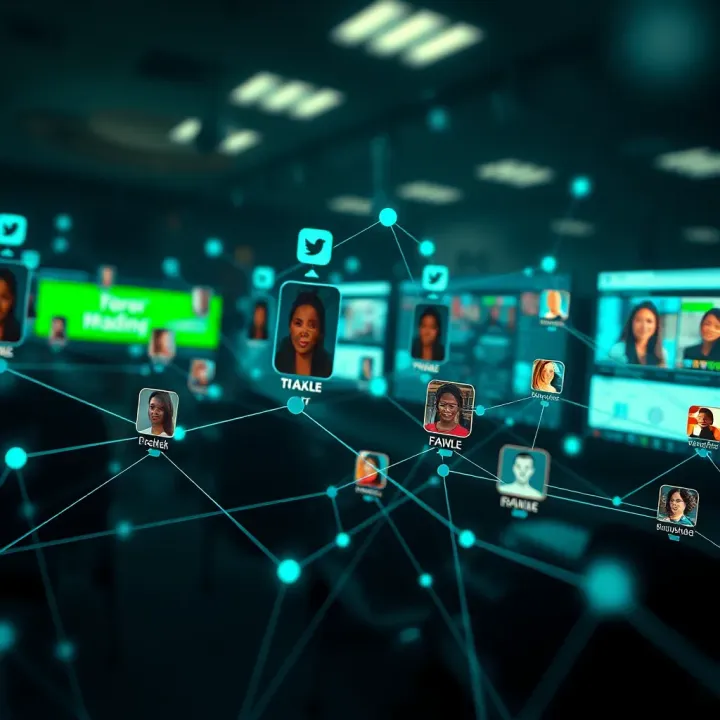 Network Expansion Within the Binary Forex Trading Community Visualization of interconnected social media profiles representing a growing network in the binary forex trading community