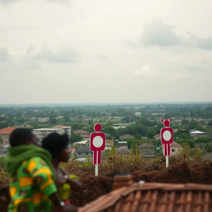 Non-Binary Identity Within Nigerian Cultural Contexts Illustration of Nigerian landscape with symbolic gender signs representing inclusivity and cultural dialogue