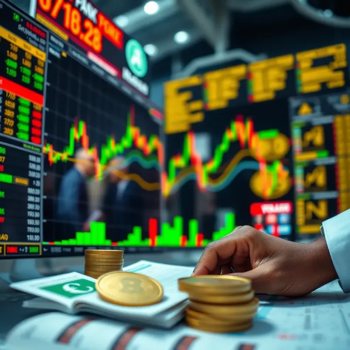 Graphic depicting the Nigerian market environment with currency exchange and trading analysis
