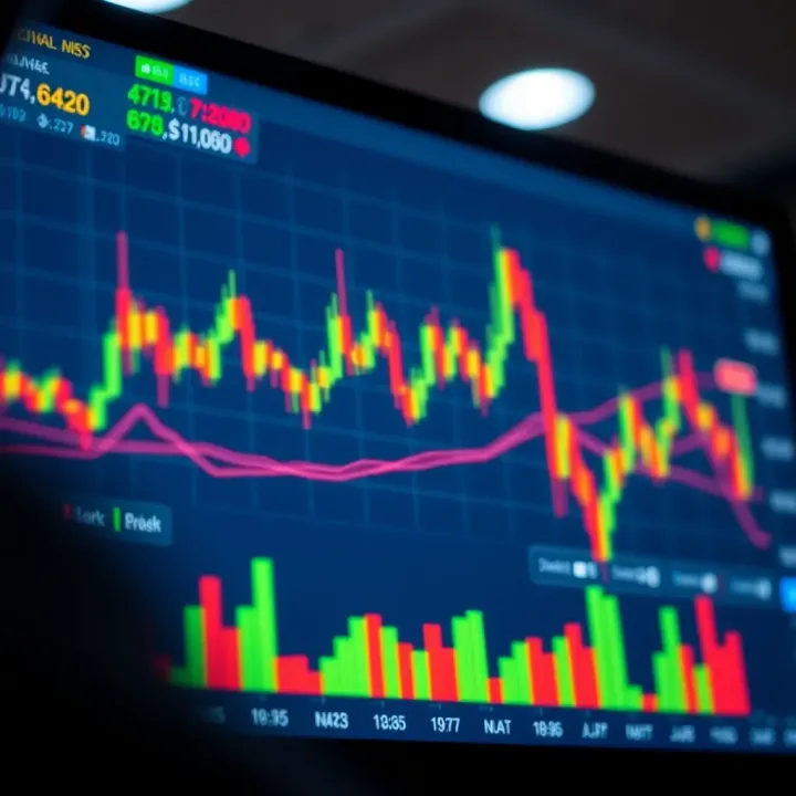 Chart displaying cryptocurrency market trends on a digital screen