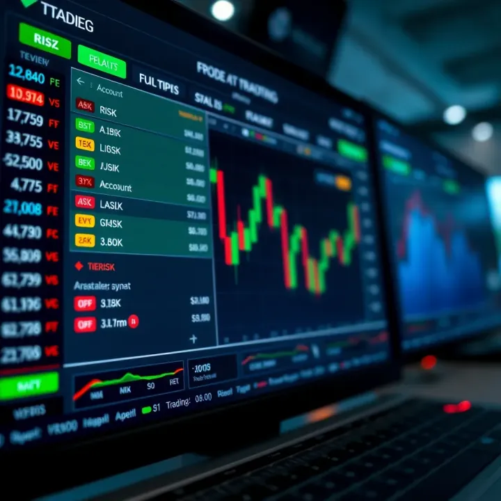 Trading Platform Interface Featuring Account Types and Risk Tools Interface of a trading platform displaying various account types and risk management tools
