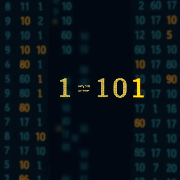 Diagram illustrating binary digits adding together resulting in a carry-over