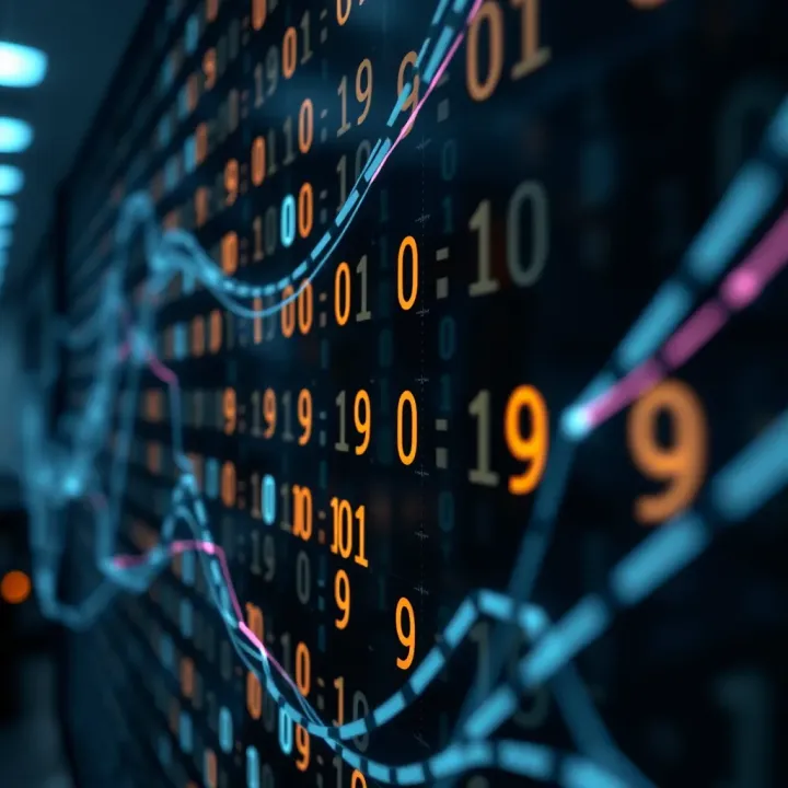 Illustration of a series of binary digits representing digital data flow