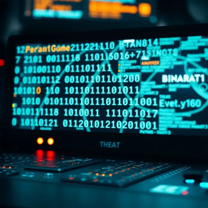 Conceptual graphic showing digital circuits and binary code integration in computing devices