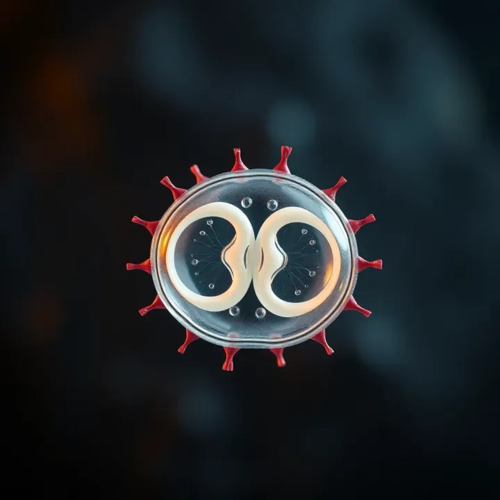 Diagram showing a single-celled organism dividing to form two identical daughter cells