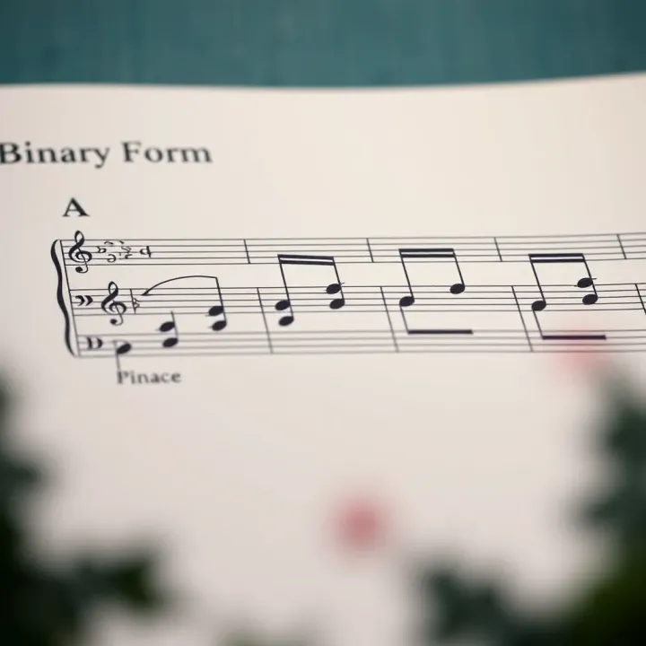 Musical notation showing the structure of binary form with two contrasting sections labeled A and B