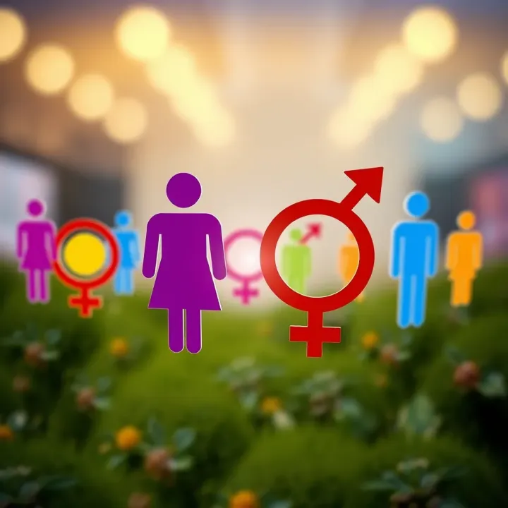 Illustration showing diverse gender symbols representing binary and non-binary identities in vibrant colors