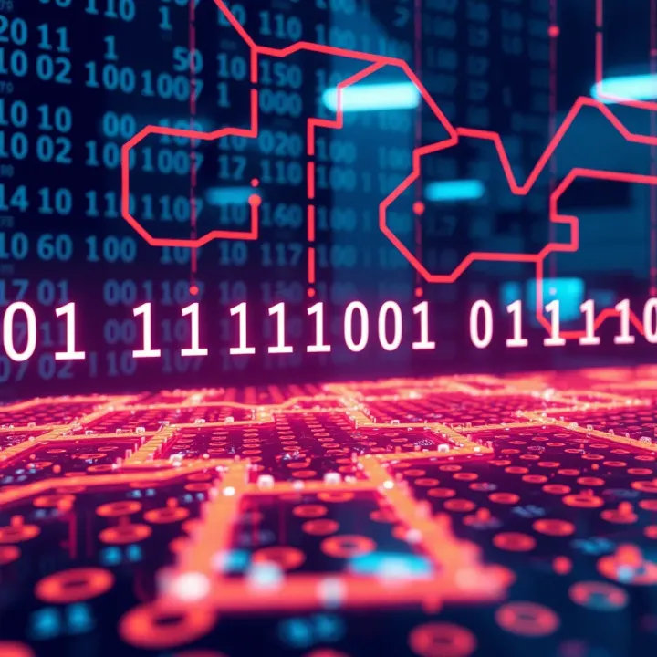 Digital Data Flow Illustrated with Binary Code Visual representation of digital data flow using binary code in computing systems