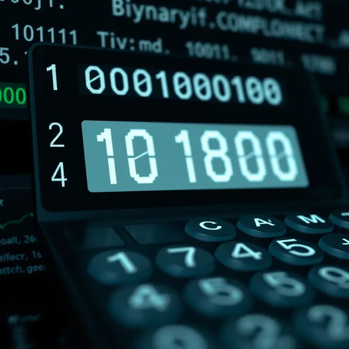 Digital interface of a binary multiplication calculator displaying multiplication of two binary numbers