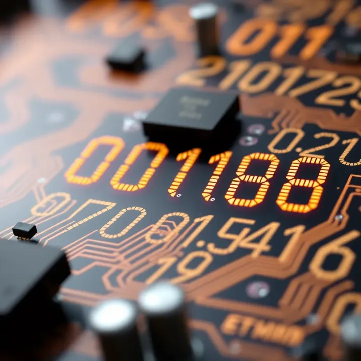 Diagram showing binary digits representing digital data in electronic circuits