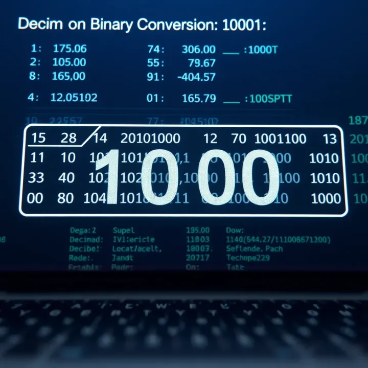 Diagram showing the conversion of decimal numbers into binary code with practical computing examples