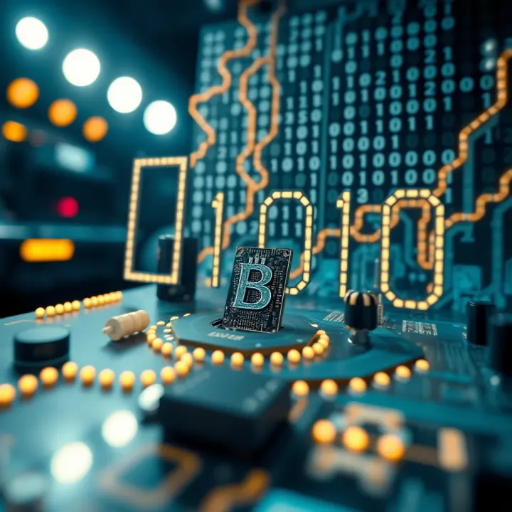 Binary Code in Computing and Digital Electronics Conceptual illustration showing digital circuits and binary code representation in technology