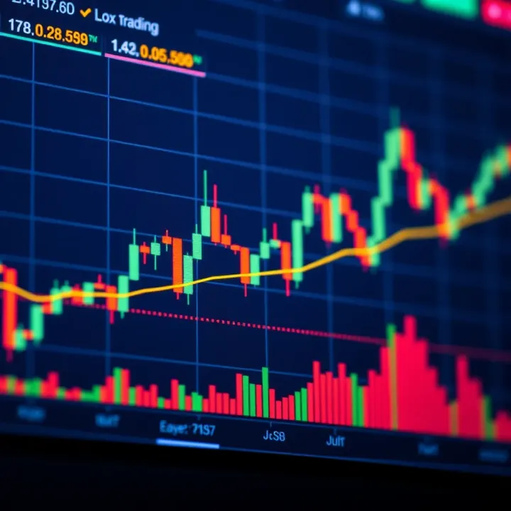 Candlestick chart showing cryptocurrency price movements with technical indicators