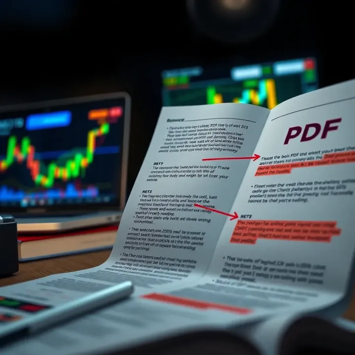 Graphic displaying PDF resources for studying chart patterns with highlighted key points and annotations