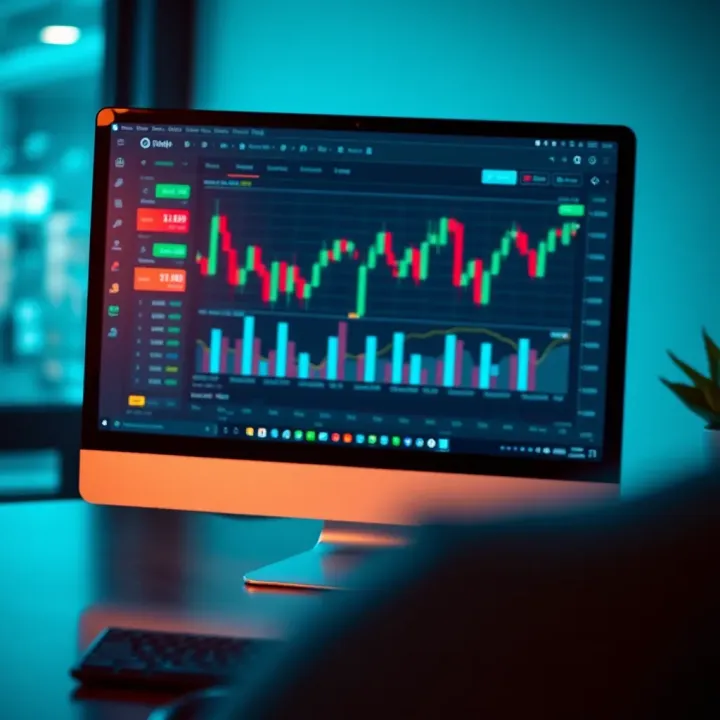 Illustration of a computer screen displaying a forex trading platform with charts and currency pairs