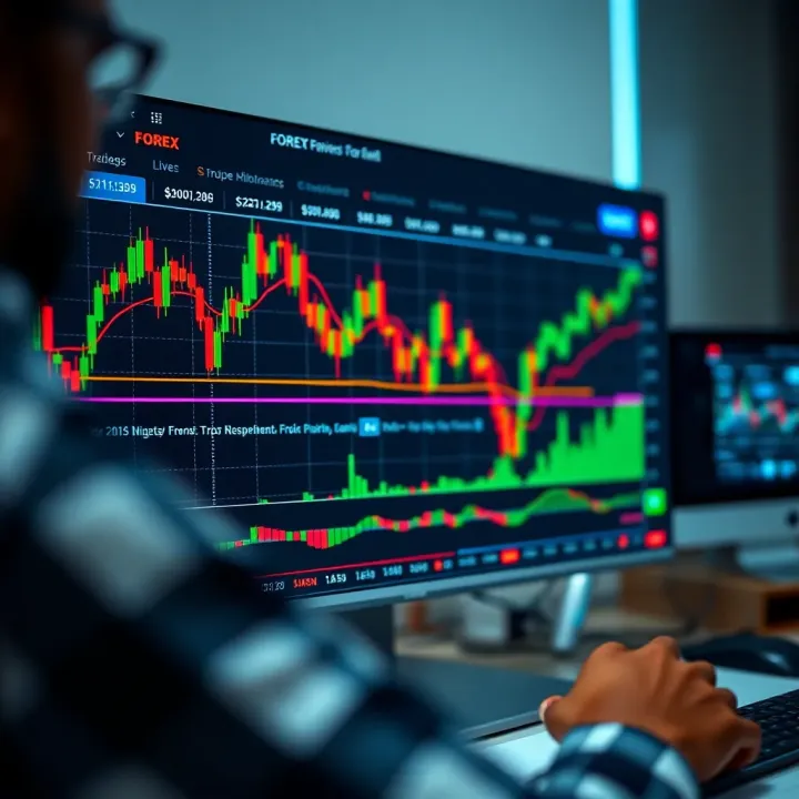 User interface of a forex trading platform showing currency pairs and live charts