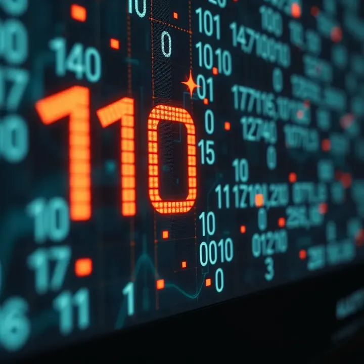 Graphic illustrating binary counting with highlighted digits and computing icons