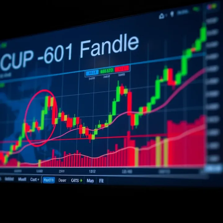 Illustration of a bullish cup and handle pattern on a stock chart indicating potential upward breakout