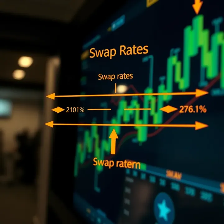 Conceptual Illustration of Swap Rates in Forex Trading Diagram showing the concept of swap rates in forex trading with arrows indicating currency exchange and interest rate differences