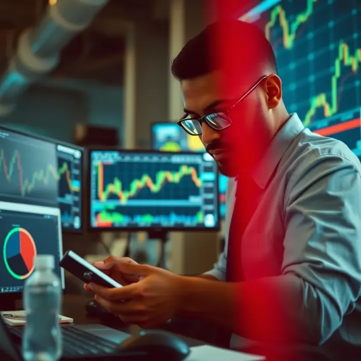 Analyzing Forex Trading Signals with Digital Tools Illustration of a trader using multiple digital devices to analyze forex signals